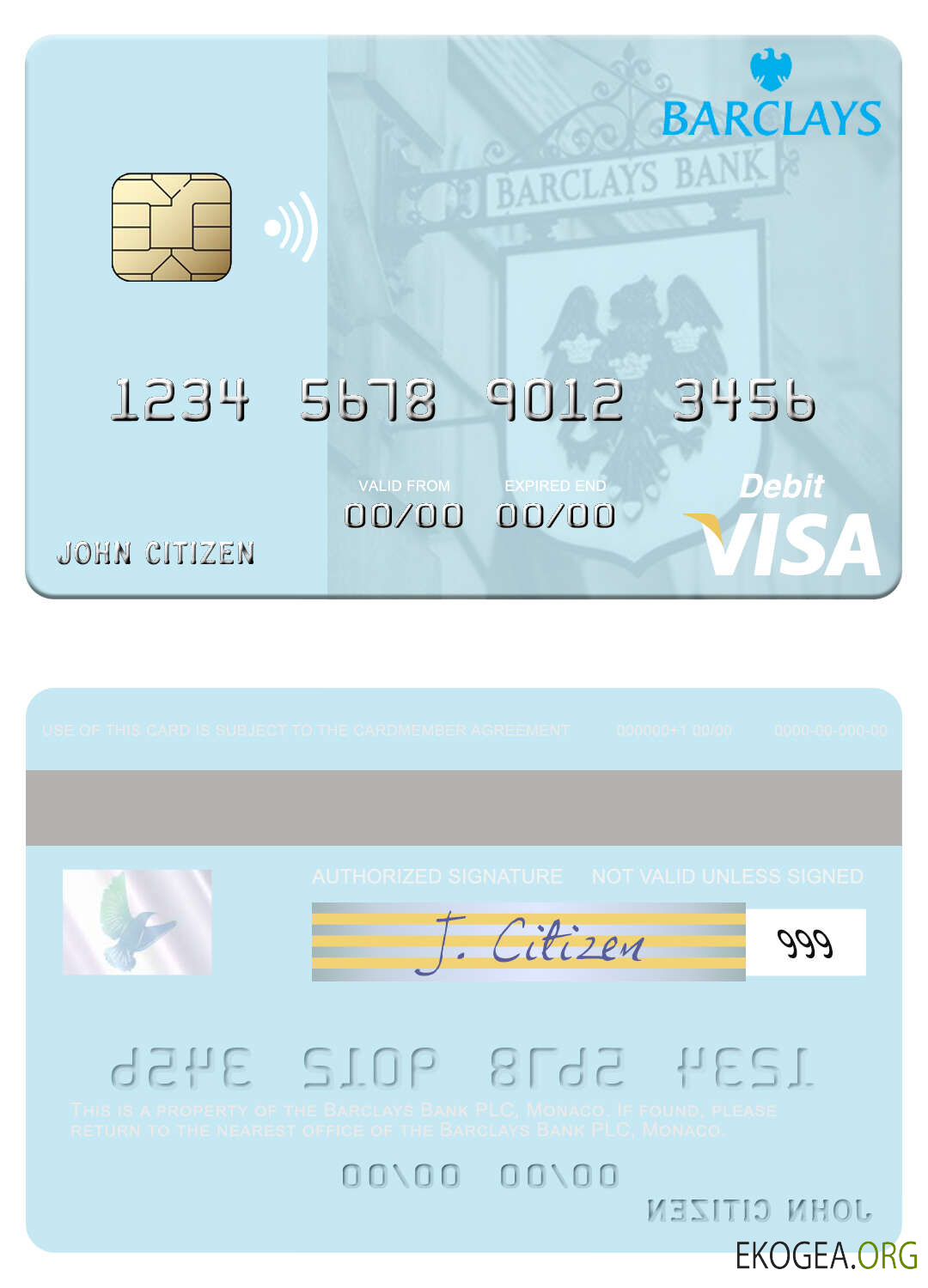 Carte de débit visa Monaco Barclays Bank PLC